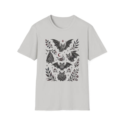Bat Floral Tee — Gothic Moon & Botanical Bat Design T-Shirt