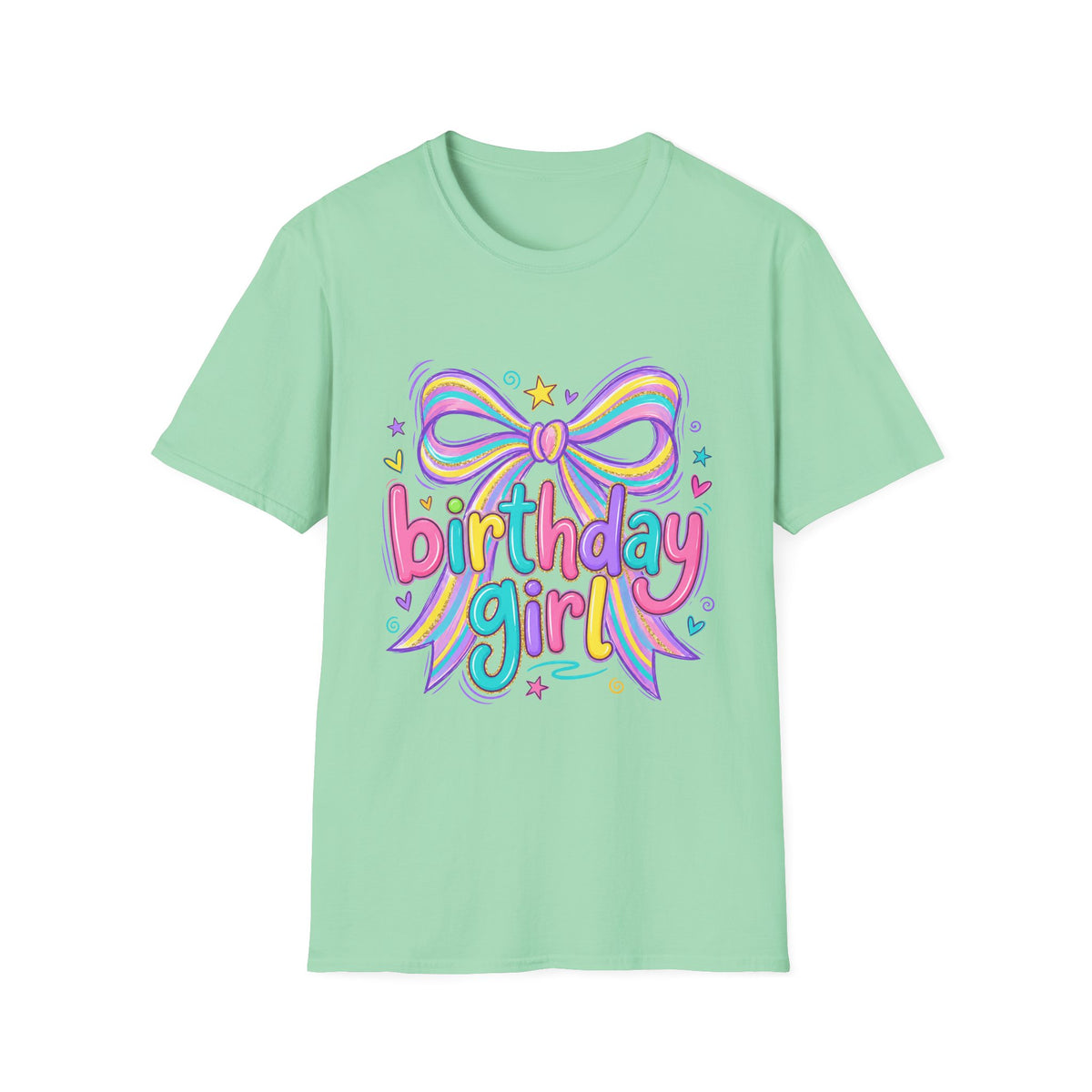 Birthday Girl T-Shirt — Colorful Rainbow Bow Party Tee