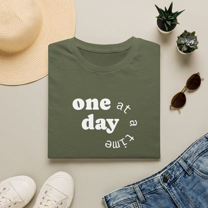 T-Shirt — "one day at a time" Minimalist Recovery Tee