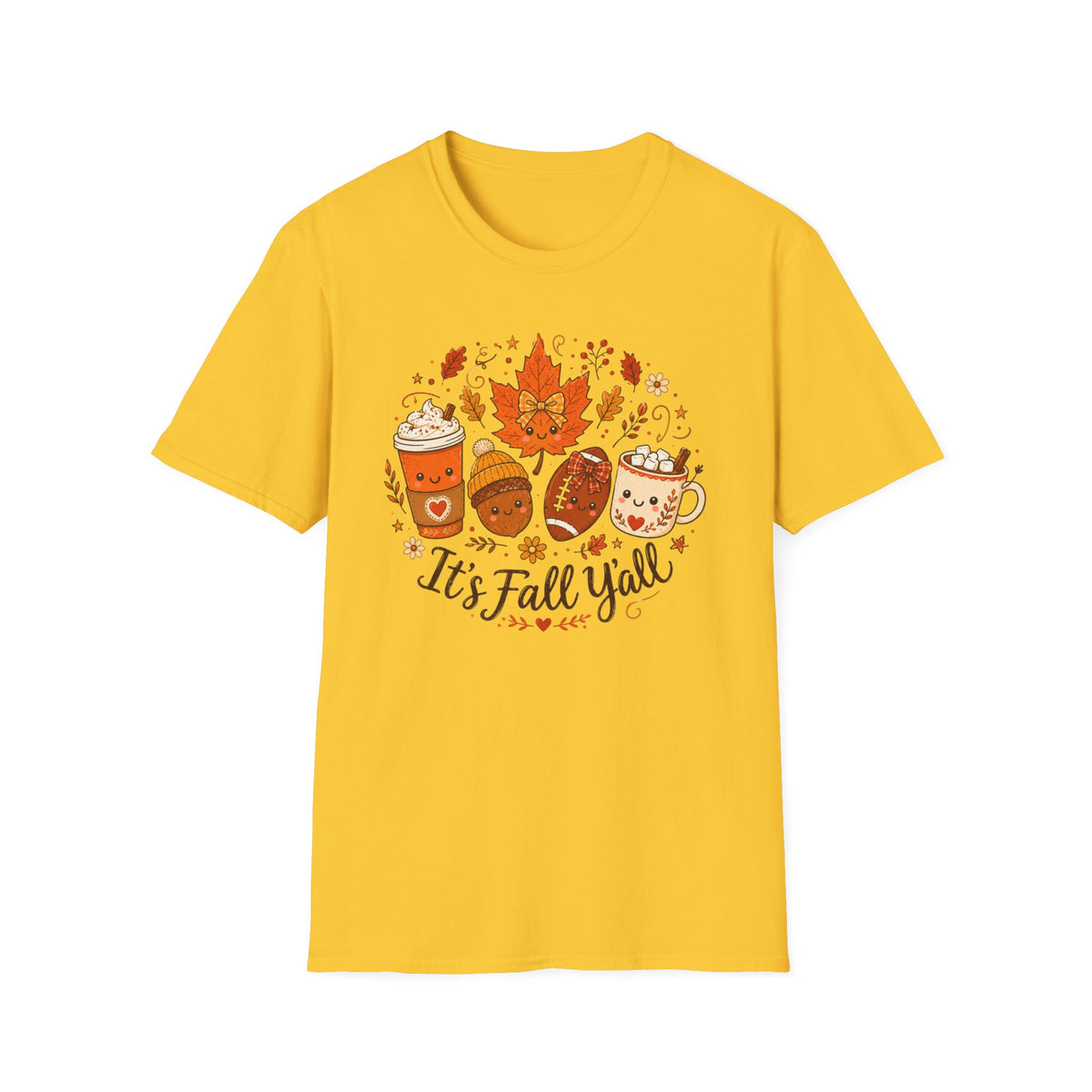 Fall Y'all T-Shirt — Cute Autumn Coffee, Acorn & Football Graphic Tee