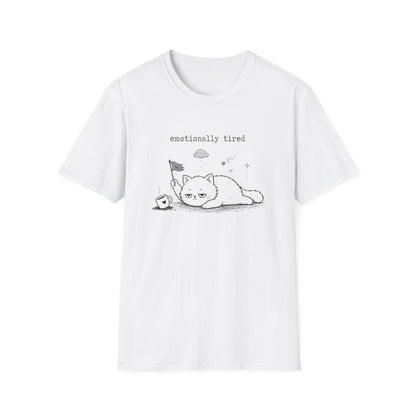 Emotionally Tired Cat T-Shirt — Cute Minimalist Illustration Tee