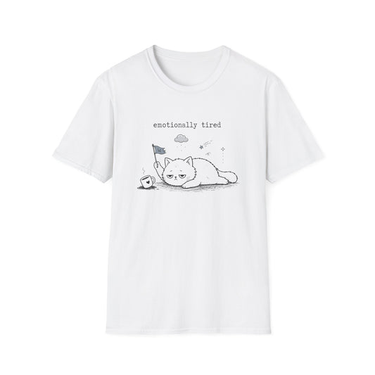 Emotionally Tired Cat T-Shirt — Cute Minimalist Illustration Tee