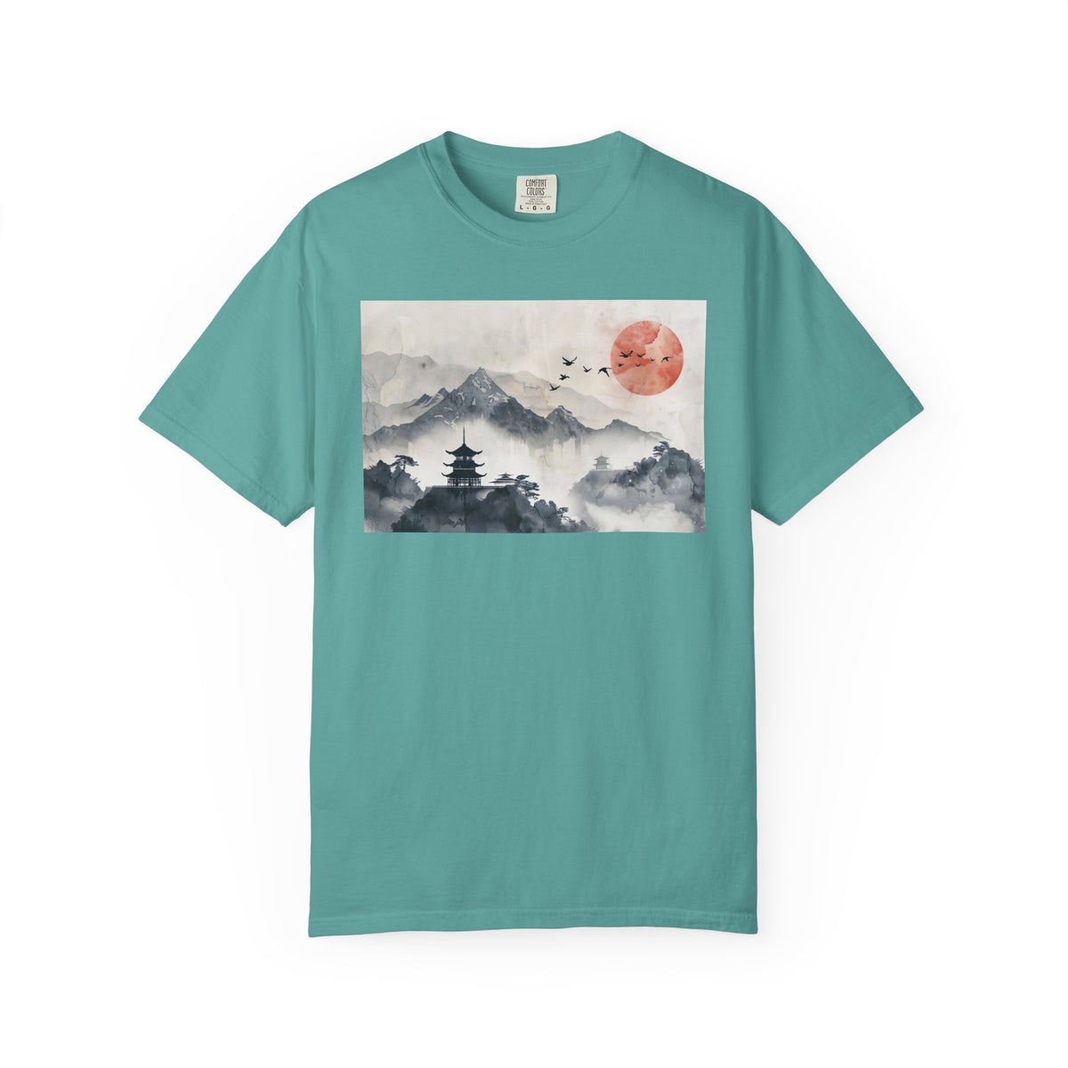 Zen Mountain Sunset T-Shirt — Japanese Pagoda Landscape Tee
