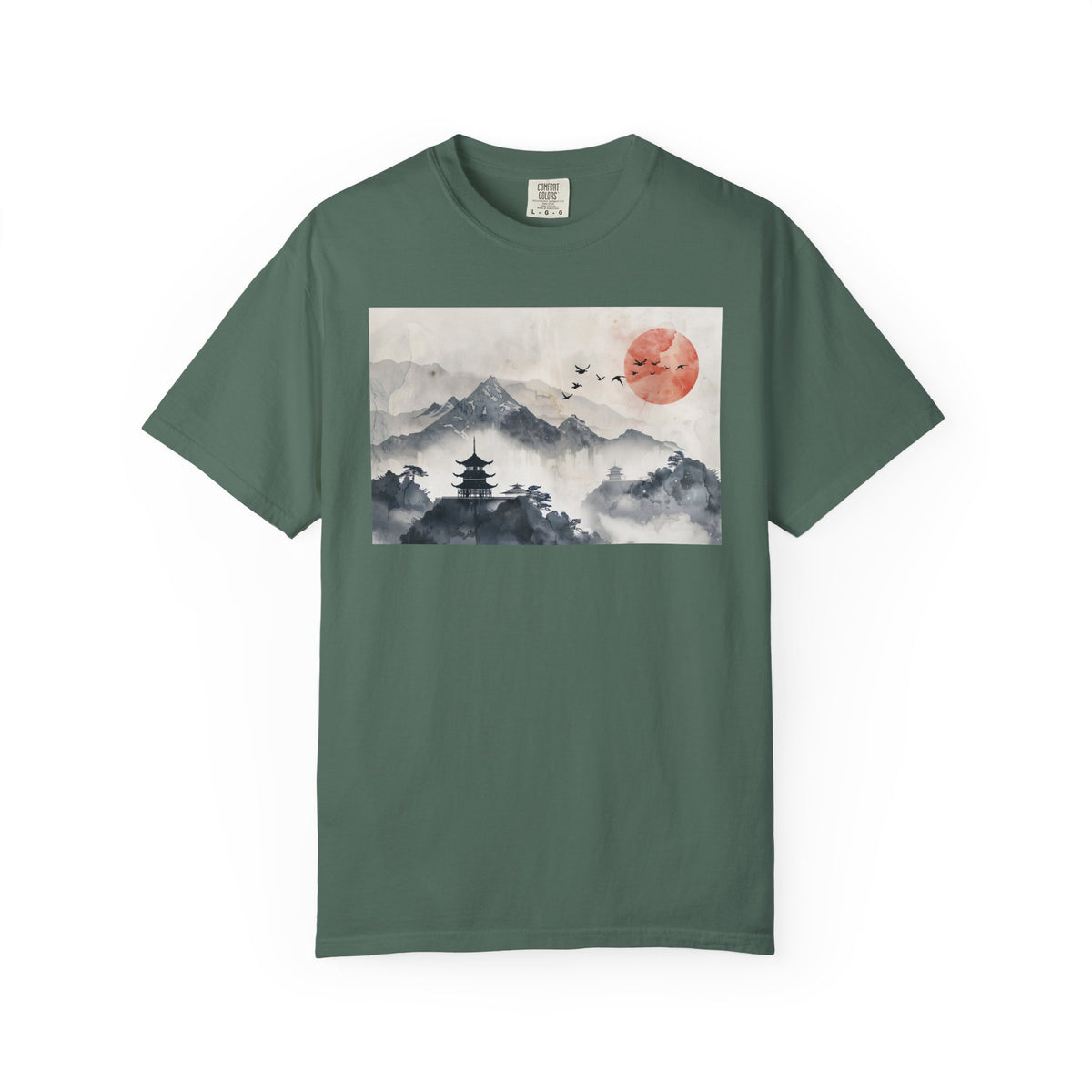 Zen Mountain Sunset T-Shirt — Japanese Pagoda Landscape Tee
