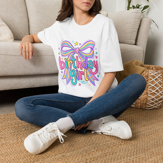 Birthday Girl T-Shirt — Colorful Rainbow Bow Party Tee