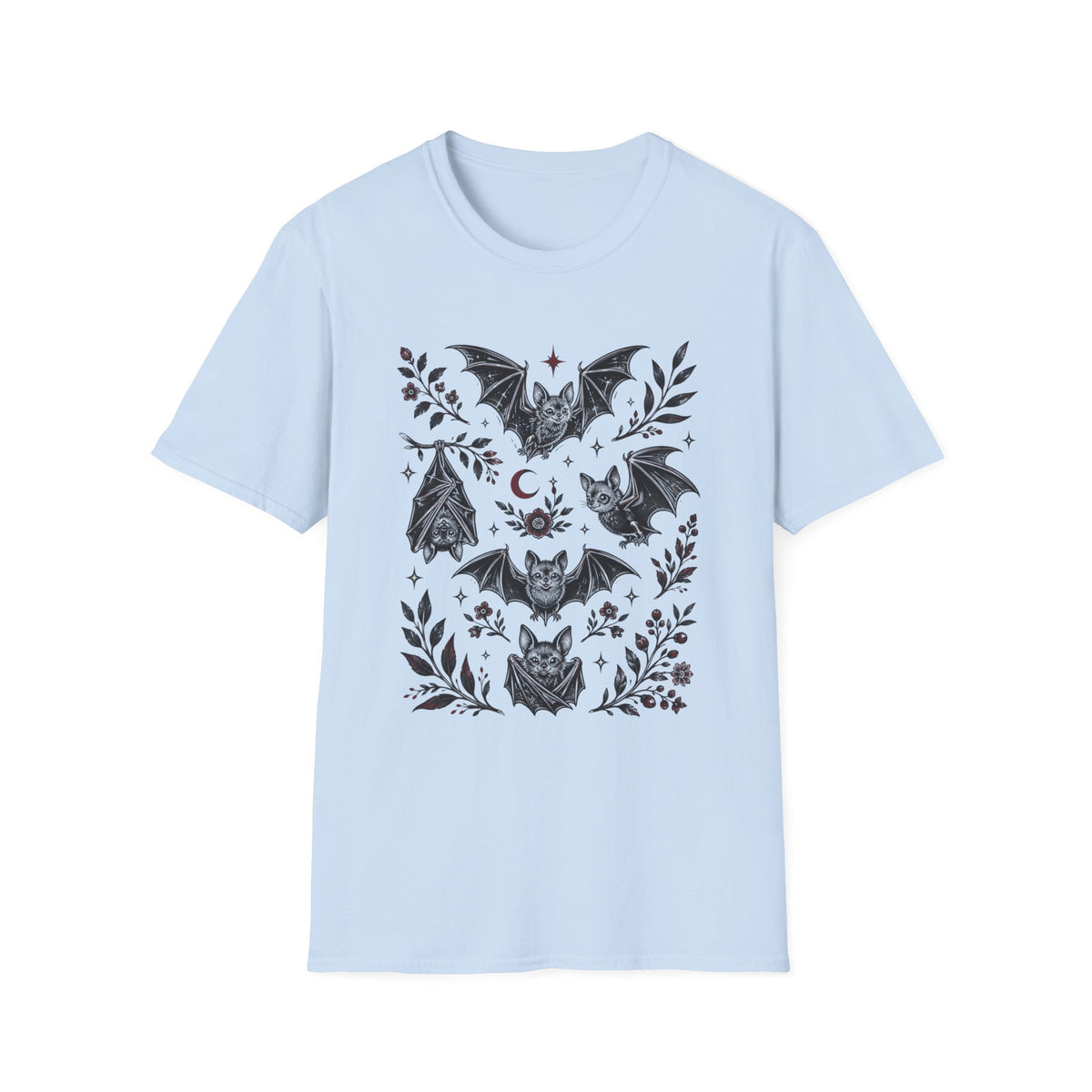 Bat Floral Tee — Gothic Moon & Botanical Bat Design T-Shirt