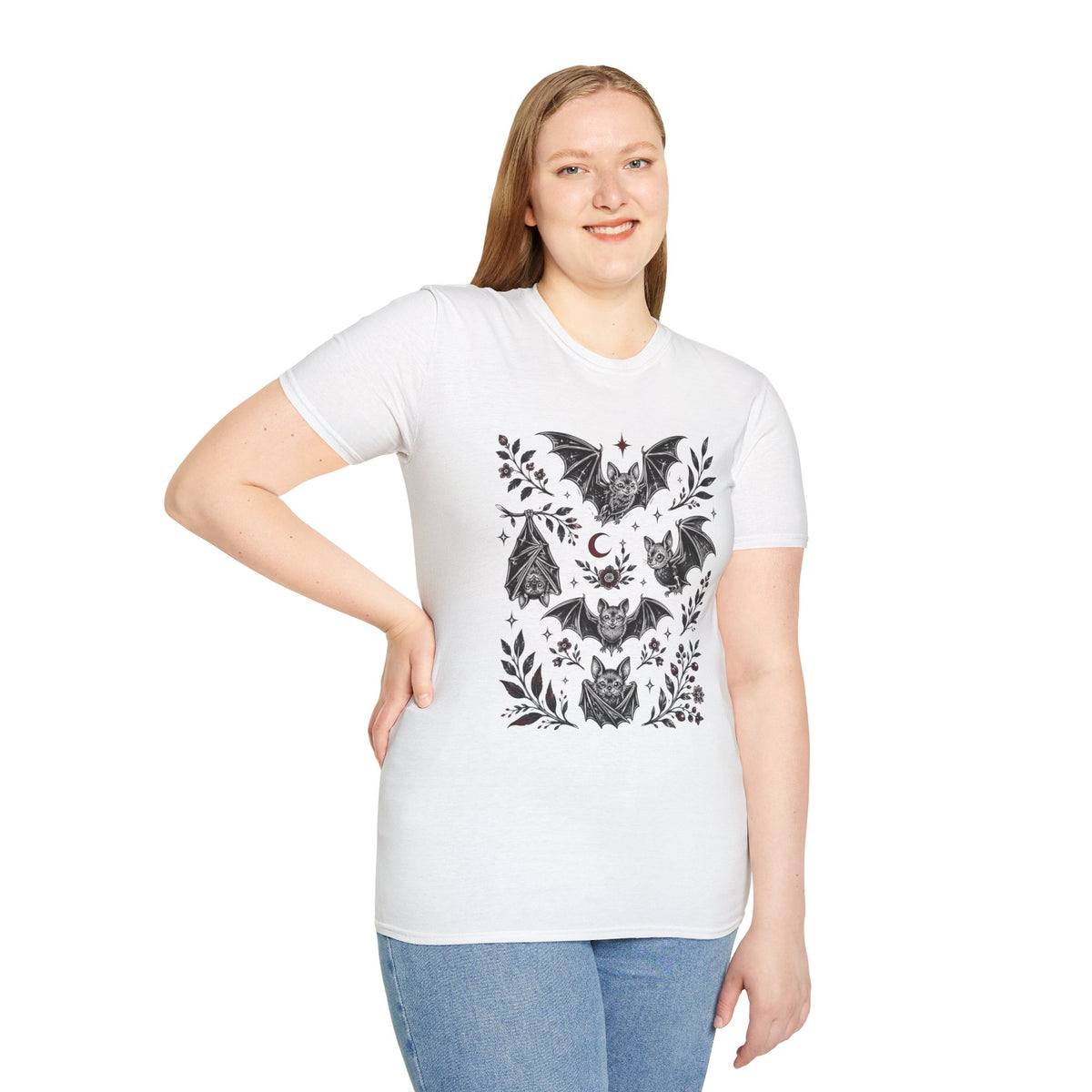 Bat Floral Tee — Gothic Moon & Botanical Bat Design T-Shirt