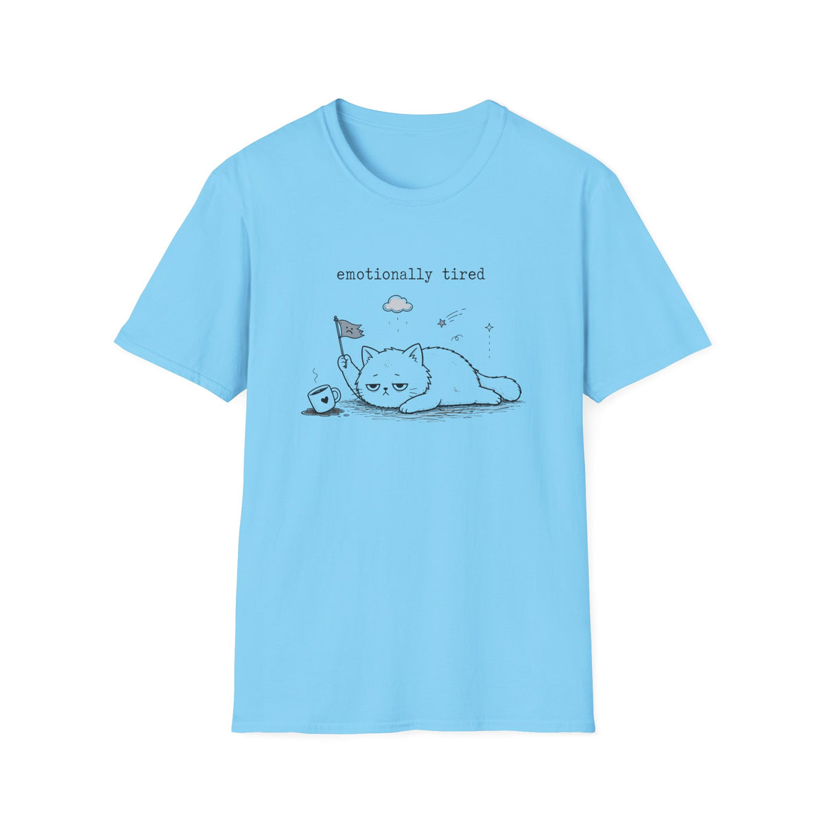 Emotionally Tired Cat T-Shirt — Cute Minimalist Illustration Tee