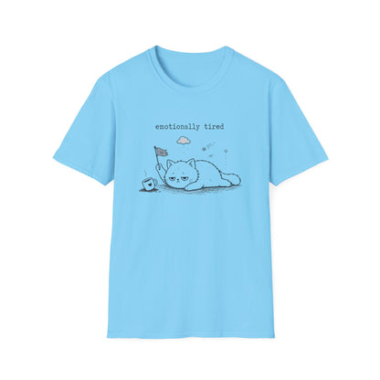 Emotionally Tired Cat T-Shirt — Cute Minimalist Illustration Tee