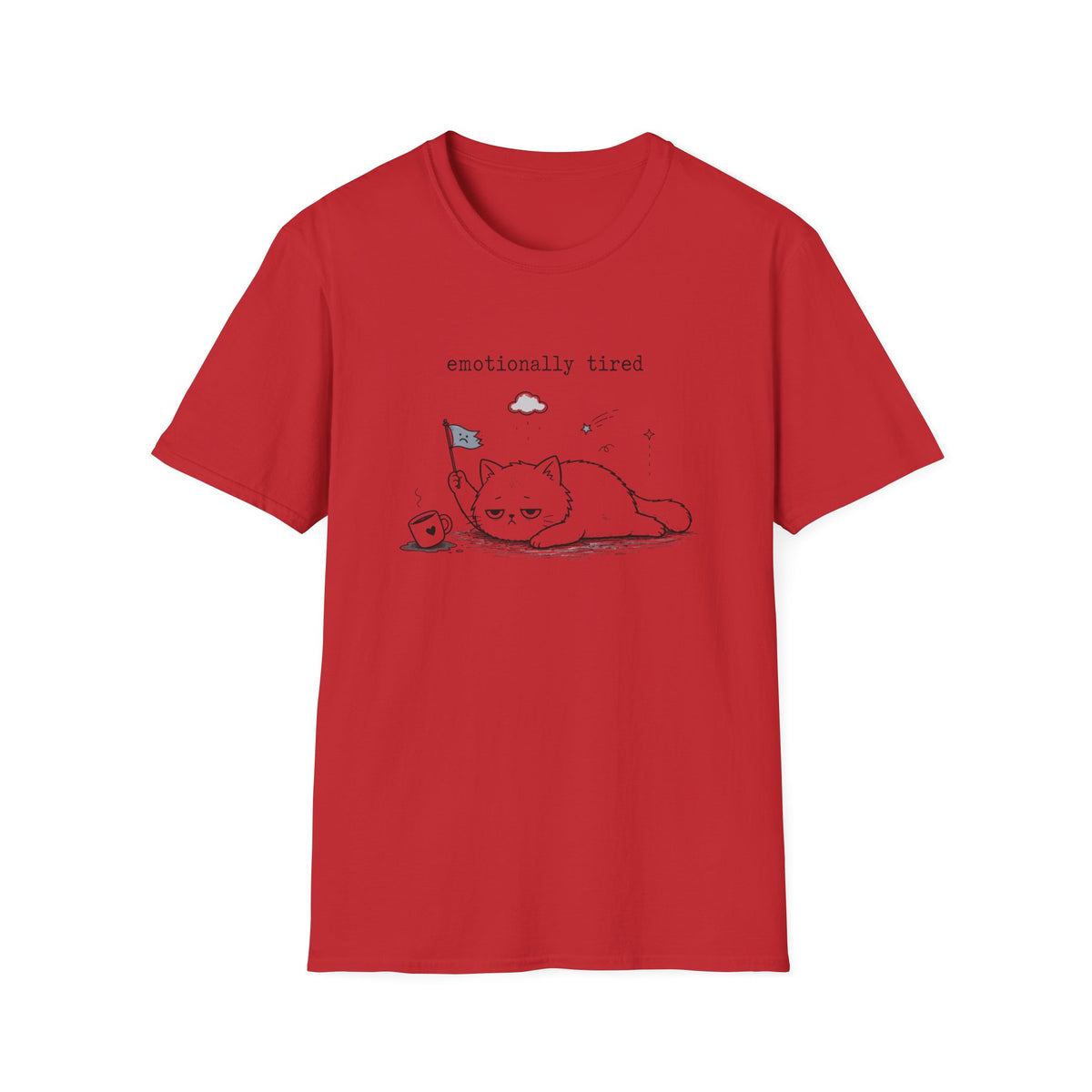 Emotionally Tired Cat T-Shirt — Cute Minimalist Illustration Tee