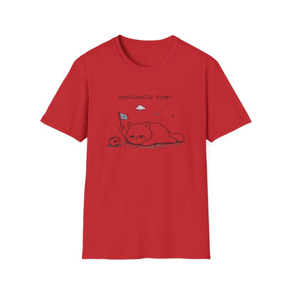 Emotionally Tired Cat T-Shirt — Cute Minimalist Illustration Tee