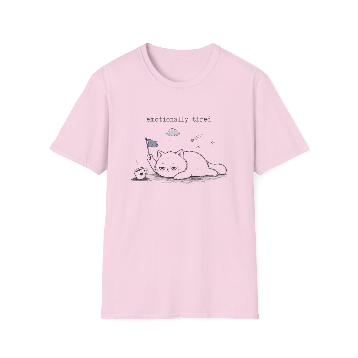 Emotionally Tired Cat T-Shirt — Cute Minimalist Illustration Tee