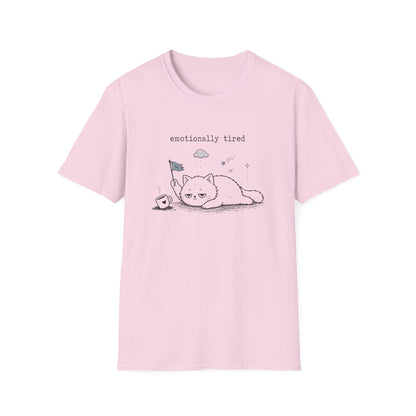 Emotionally Tired Cat T-Shirt — Cute Minimalist Illustration Tee
