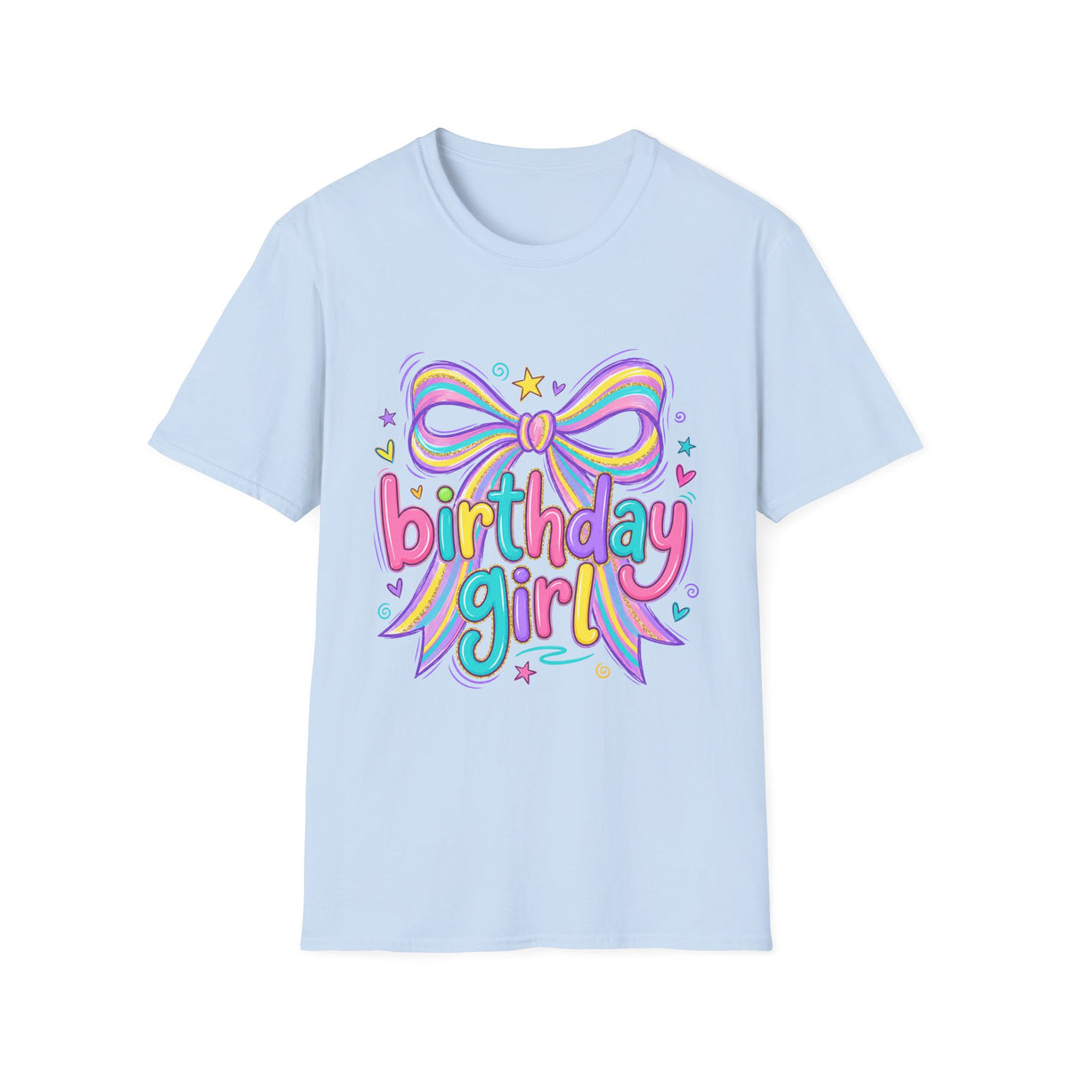 Birthday Girl T-Shirt — Colorful Rainbow Bow Party Tee