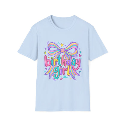 Birthday Girl T-Shirt — Colorful Rainbow Bow Party Tee