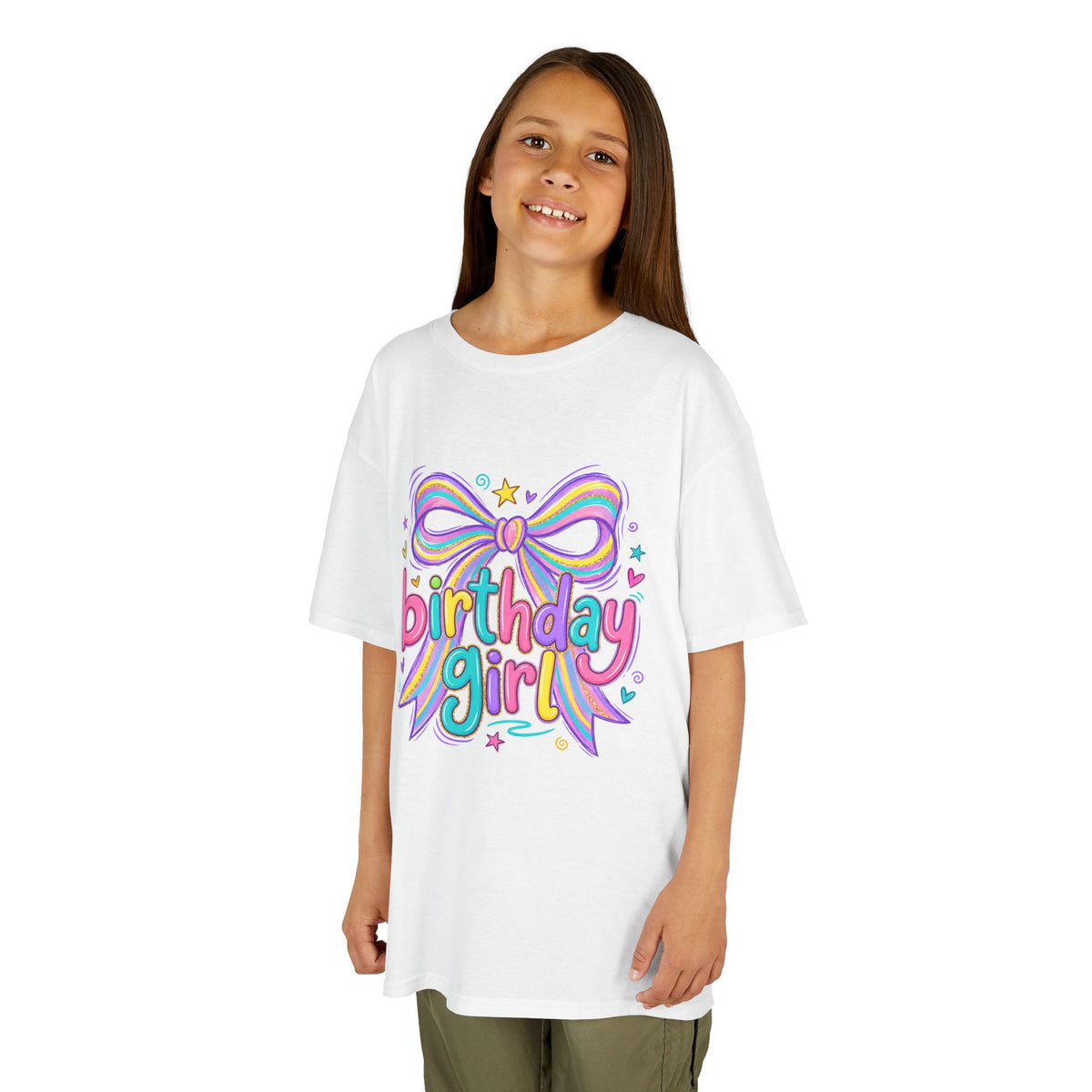 Birthday Girl Kids Tee — Rainbow Bow Birthday Shirt for Girls