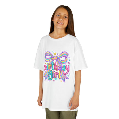 Birthday Girl Kids Tee — Rainbow Bow Birthday Shirt for Girls