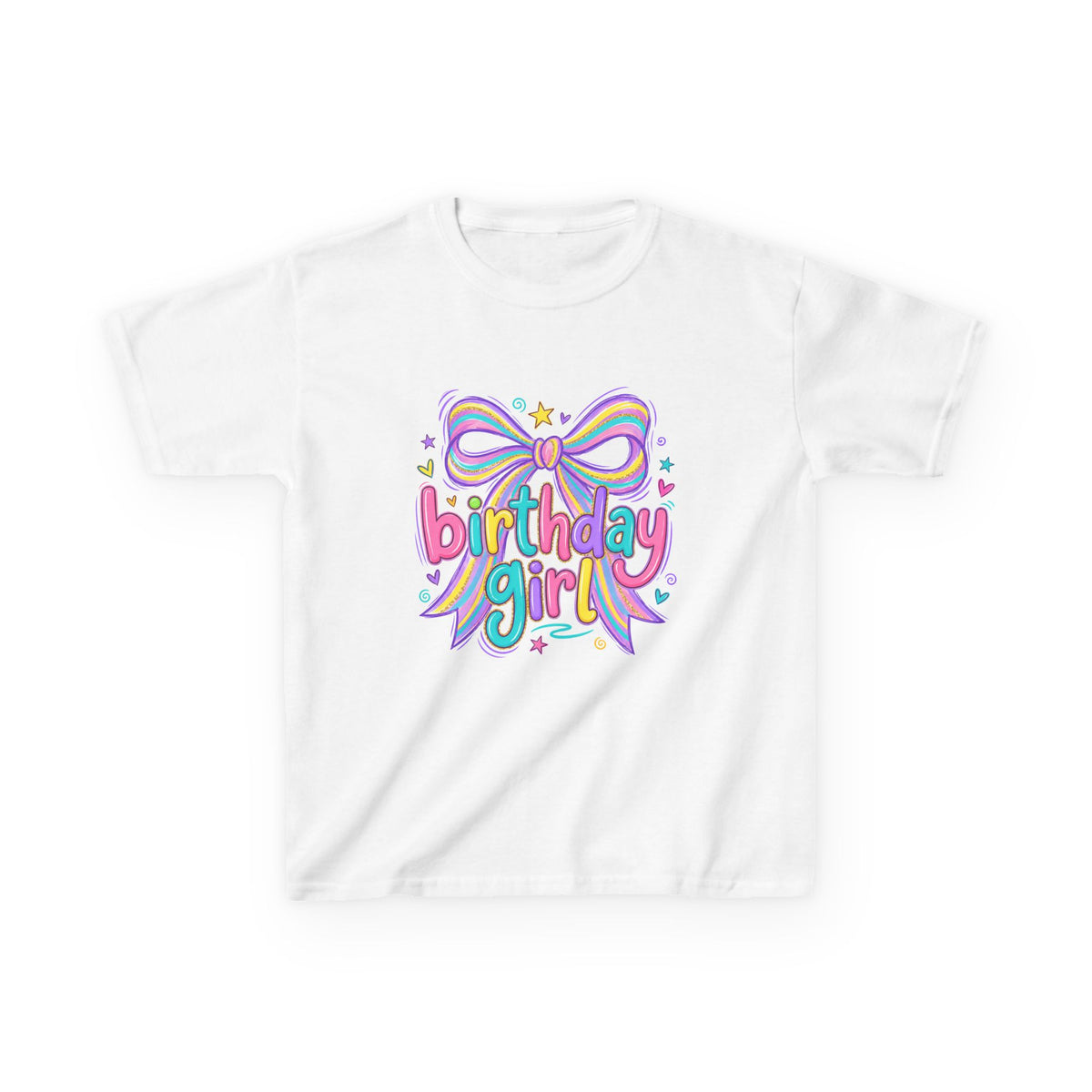 Birthday Girl Kids Tee — Rainbow Bow Birthday Shirt for Girls