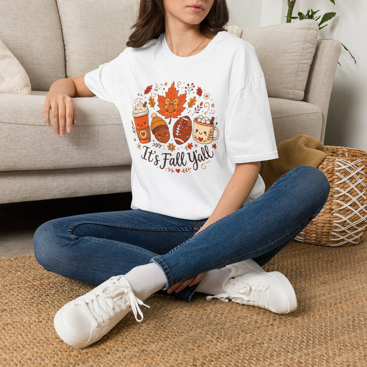 Fall Y'all T-Shirt — Cute Autumn Coffee, Acorn & Football Graphic Tee