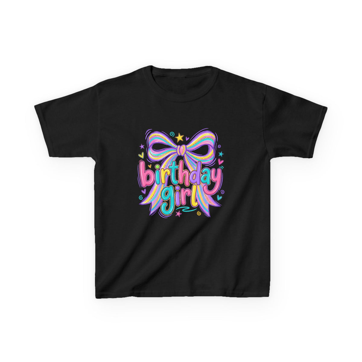 Birthday Girl Kids Tee — Rainbow Bow Birthday Shirt for Girls