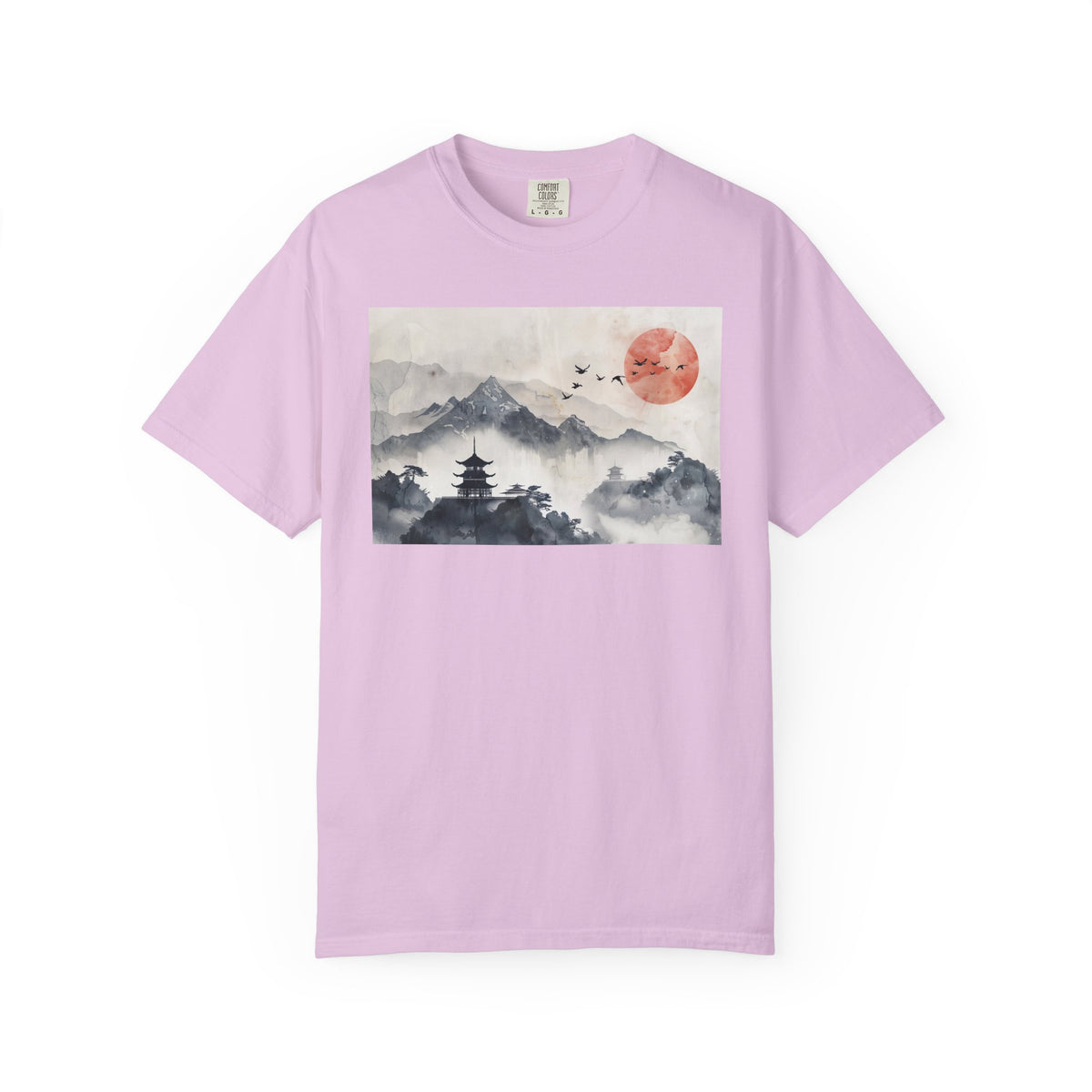 Zen Mountain Sunset T-Shirt — Japanese Pagoda Landscape Tee