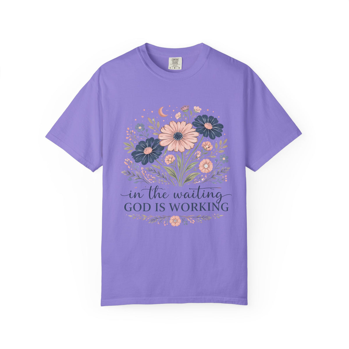Faith Floral T-Shirt — “In the Waiting God Is Working” Inspirational Christian Tee
