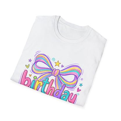 Birthday Girl T-Shirt — Colorful Rainbow Bow Party Tee