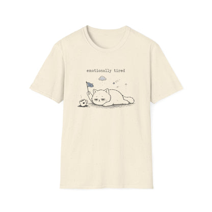Emotionally Tired Cat T-Shirt — Cute Minimalist Illustration Tee