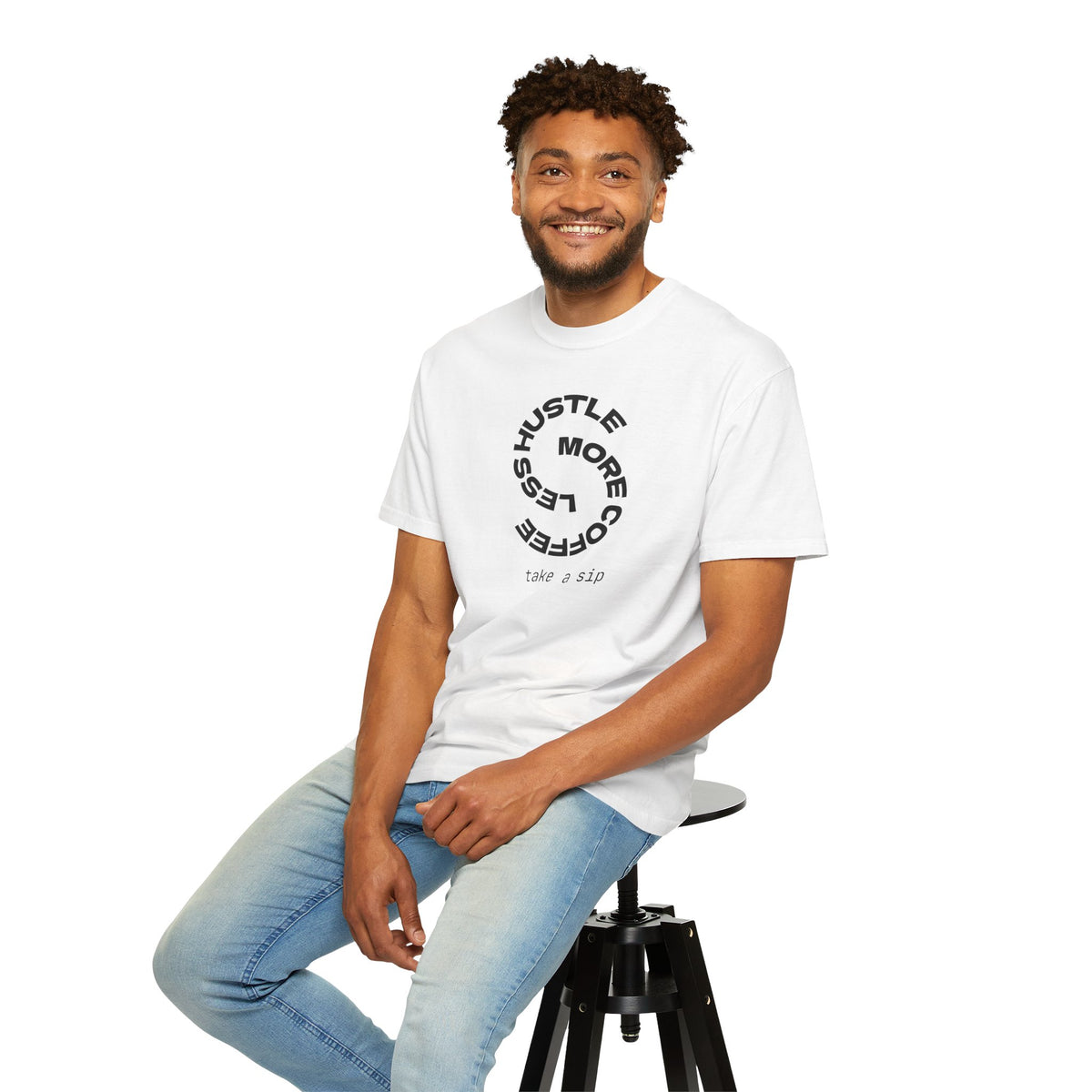 Coffee Hustle T-Shirt — "Hustle More, Coffee Less" Minimal Graphic Tee