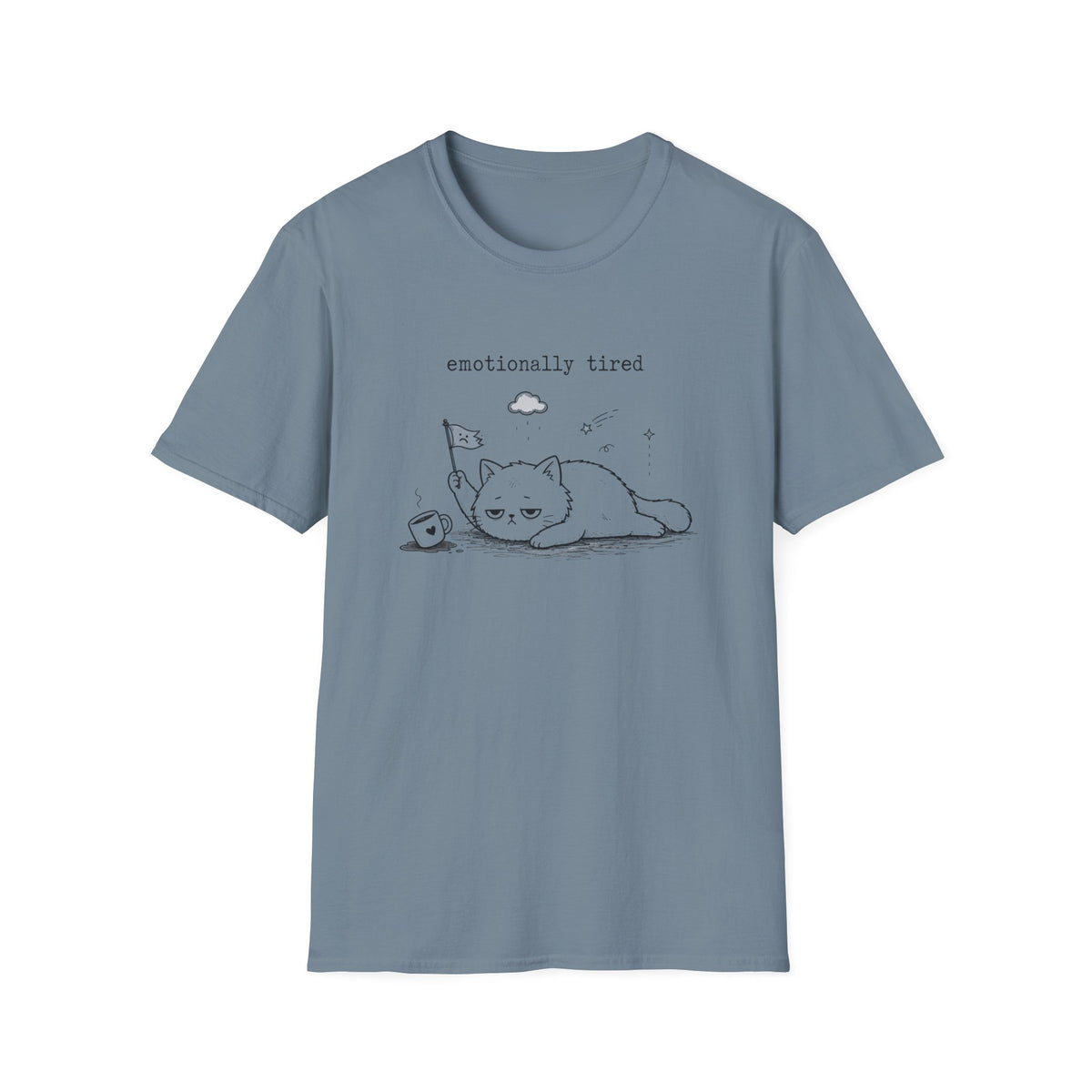 Emotionally Tired Cat T-Shirt — Cute Minimalist Illustration Tee