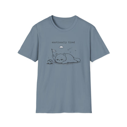 Emotionally Tired Cat T-Shirt — Cute Minimalist Illustration Tee