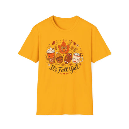 Fall Y'all T-Shirt — Cute Autumn Coffee, Acorn & Football Graphic Tee