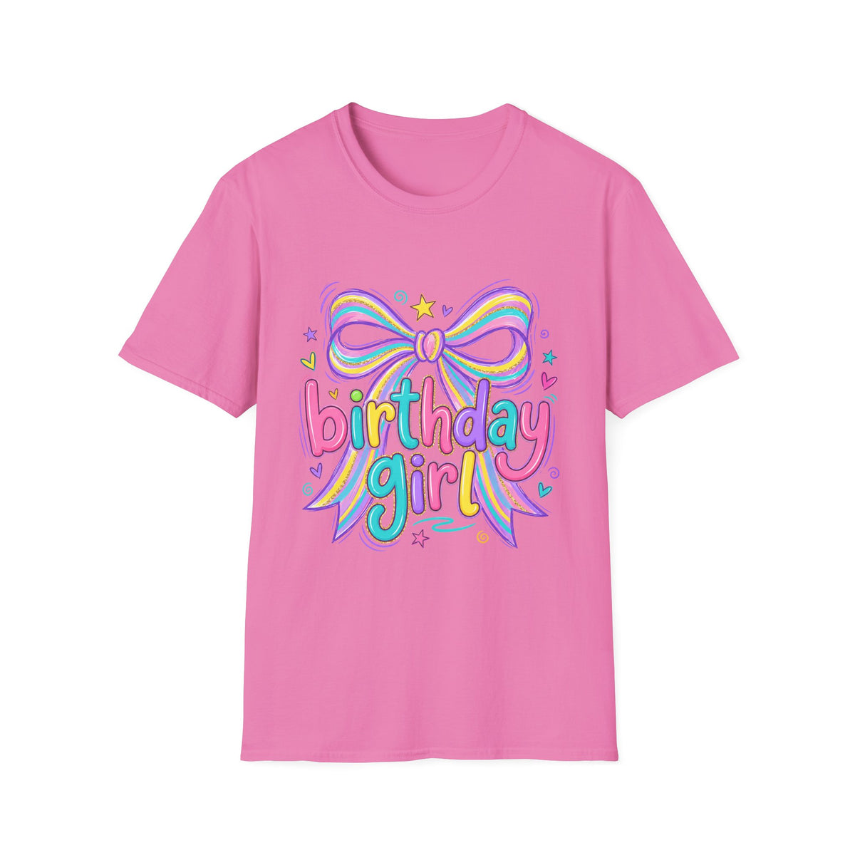 Birthday Girl T-Shirt — Colorful Rainbow Bow Party Tee