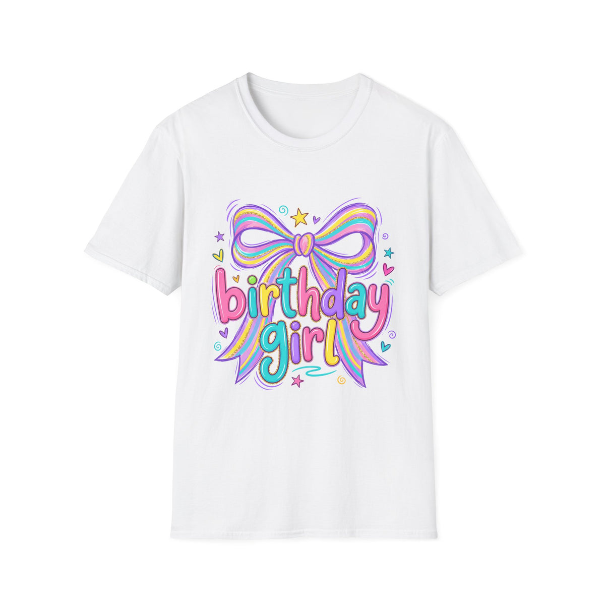 Birthday Girl T-Shirt — Colorful Rainbow Bow Party Tee