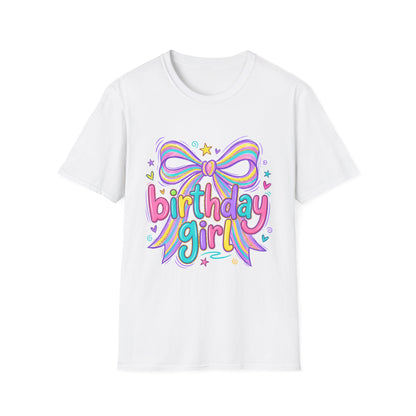 Birthday Girl T-Shirt — Colorful Rainbow Bow Party Tee