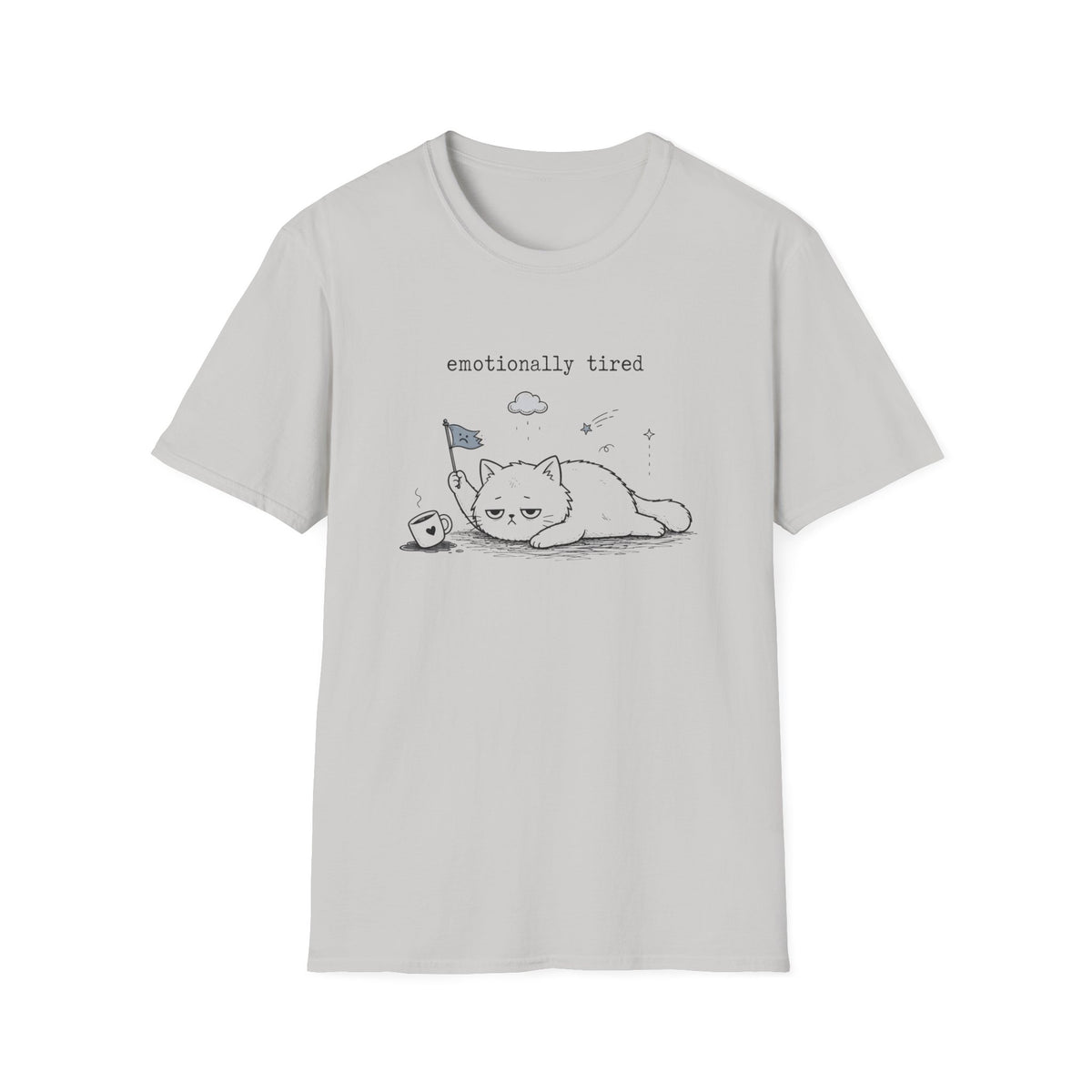 Emotionally Tired Cat T-Shirt — Cute Minimalist Illustration Tee
