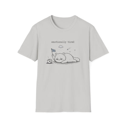 Emotionally Tired Cat T-Shirt — Cute Minimalist Illustration Tee