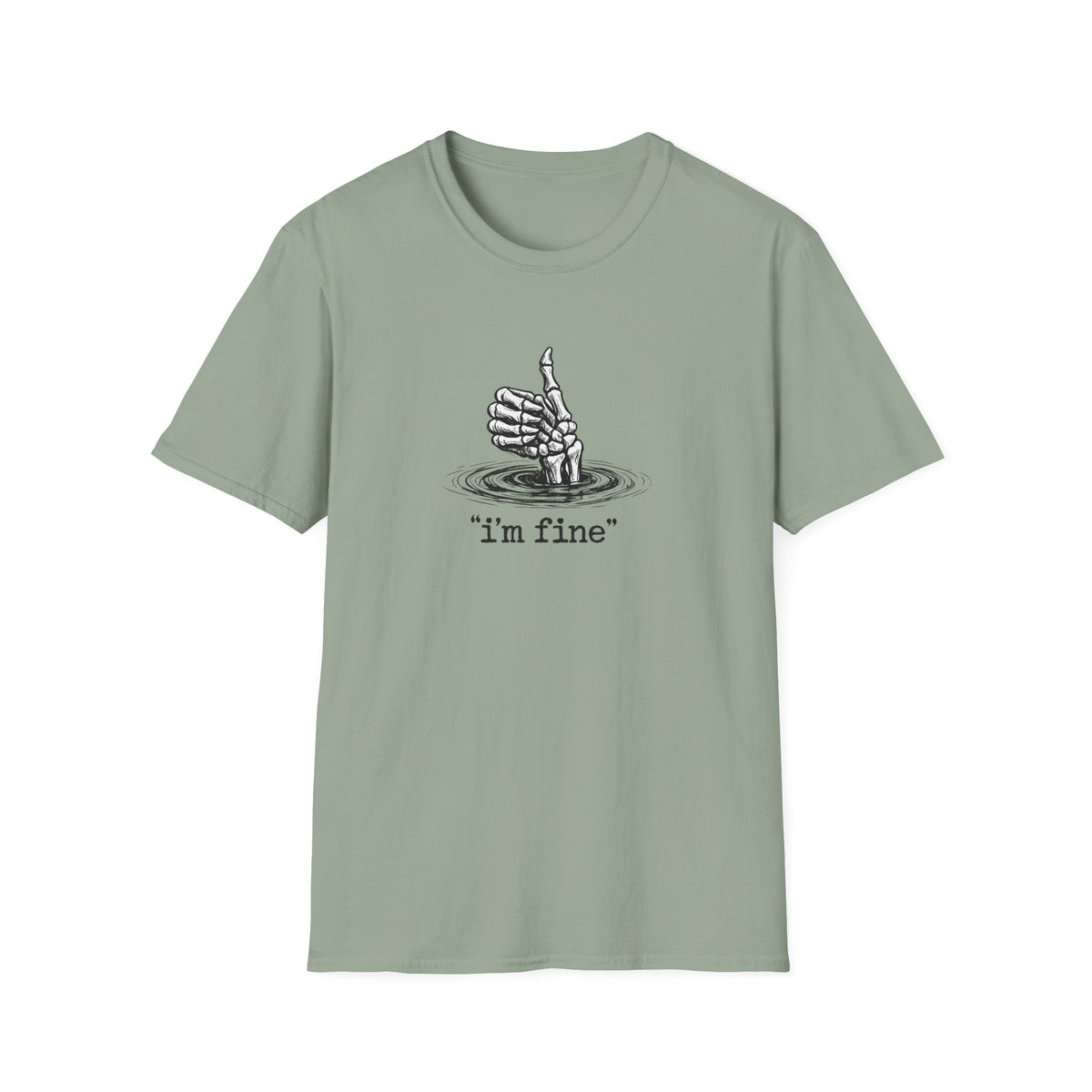 T‑Shirt — 'I’m Fine' Skeleton Thumbs‑Up Graphic Tee (Dark Humor)