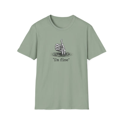 T‑Shirt — 'I’m Fine' Skeleton Thumbs‑Up Graphic Tee (Dark Humor)
