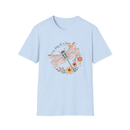 Dragonfly Floral T-Shirt – "One Day at a Time" Inspirational Tee