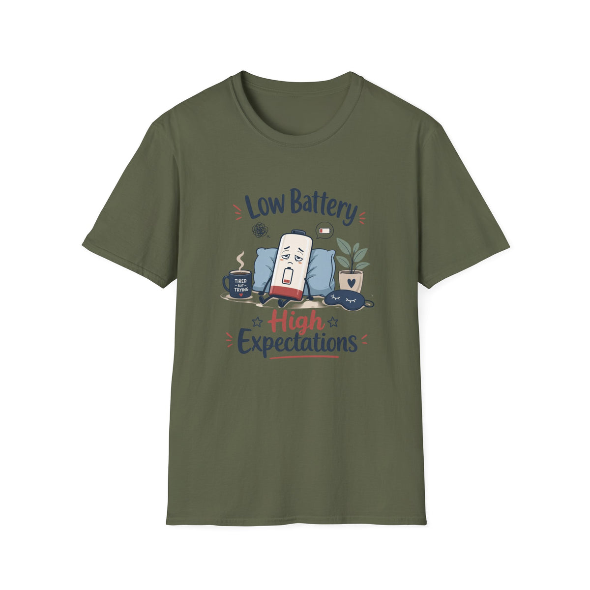 Low Battery High Expectations T-Shirt – Funny Lazy Phone Graphic Tee