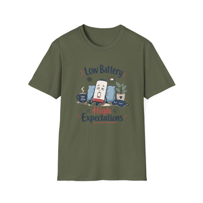 Low Battery High Expectations T-Shirt – Funny Lazy Phone Graphic Tee