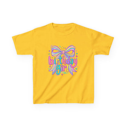 Birthday Girl Kids Tee — Rainbow Bow Birthday Shirt for Girls