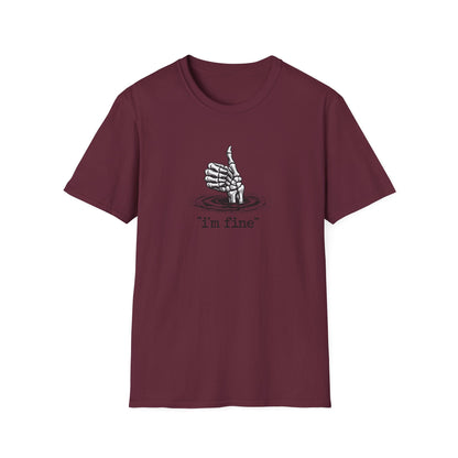 T‑Shirt — 'I’m Fine' Skeleton Thumbs‑Up Graphic Tee (Dark Humor)