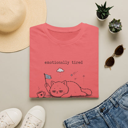 Emotionally Tired Cat T-Shirt — Cute Minimalist Illustration Tee