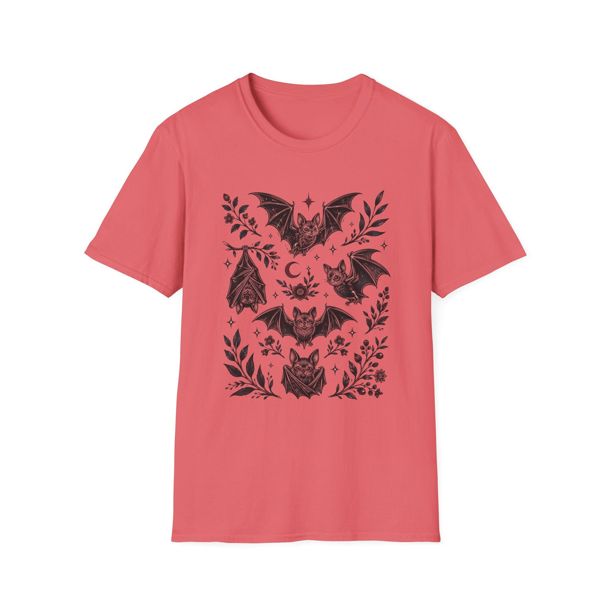 Bat Floral Tee — Gothic Moon & Botanical Bat Design T-Shirt