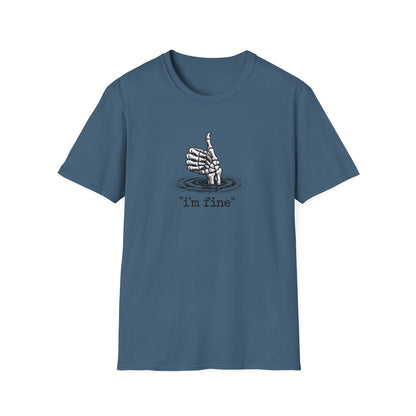 T‑Shirt — 'I’m Fine' Skeleton Thumbs‑Up Graphic Tee (Dark Humor)
