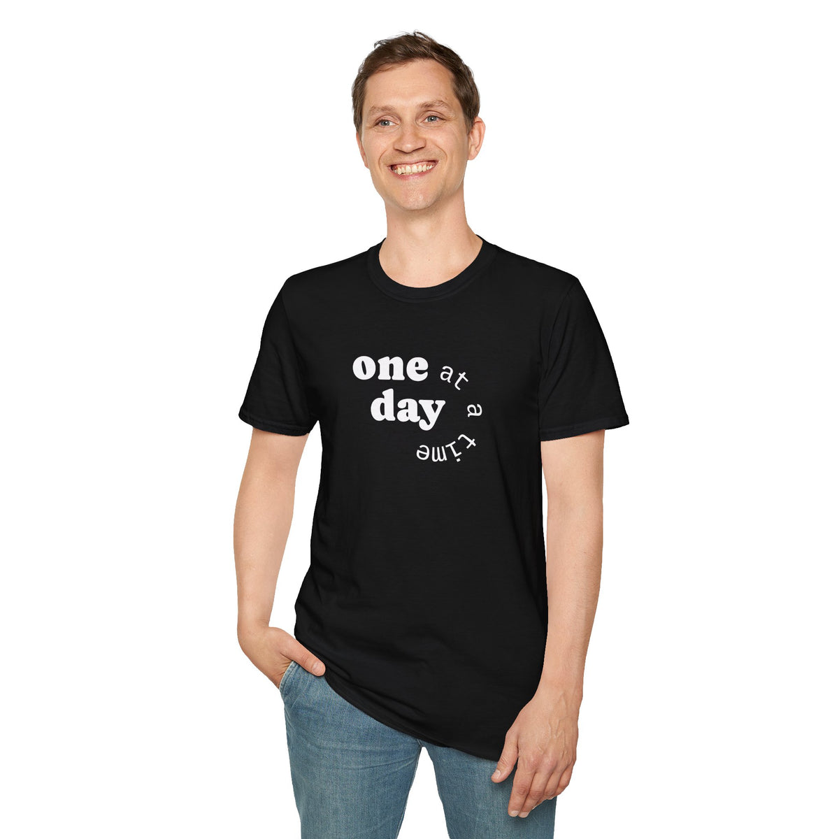 T-Shirt — "one day at a time" Minimalist Recovery Tee