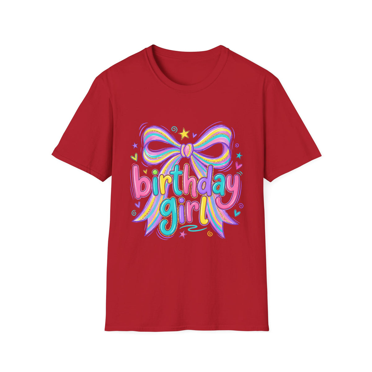 Birthday Girl T-Shirt — Colorful Rainbow Bow Party Tee