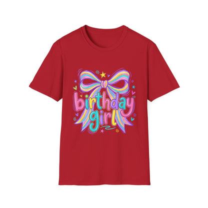 Birthday Girl T-Shirt — Colorful Rainbow Bow Party Tee